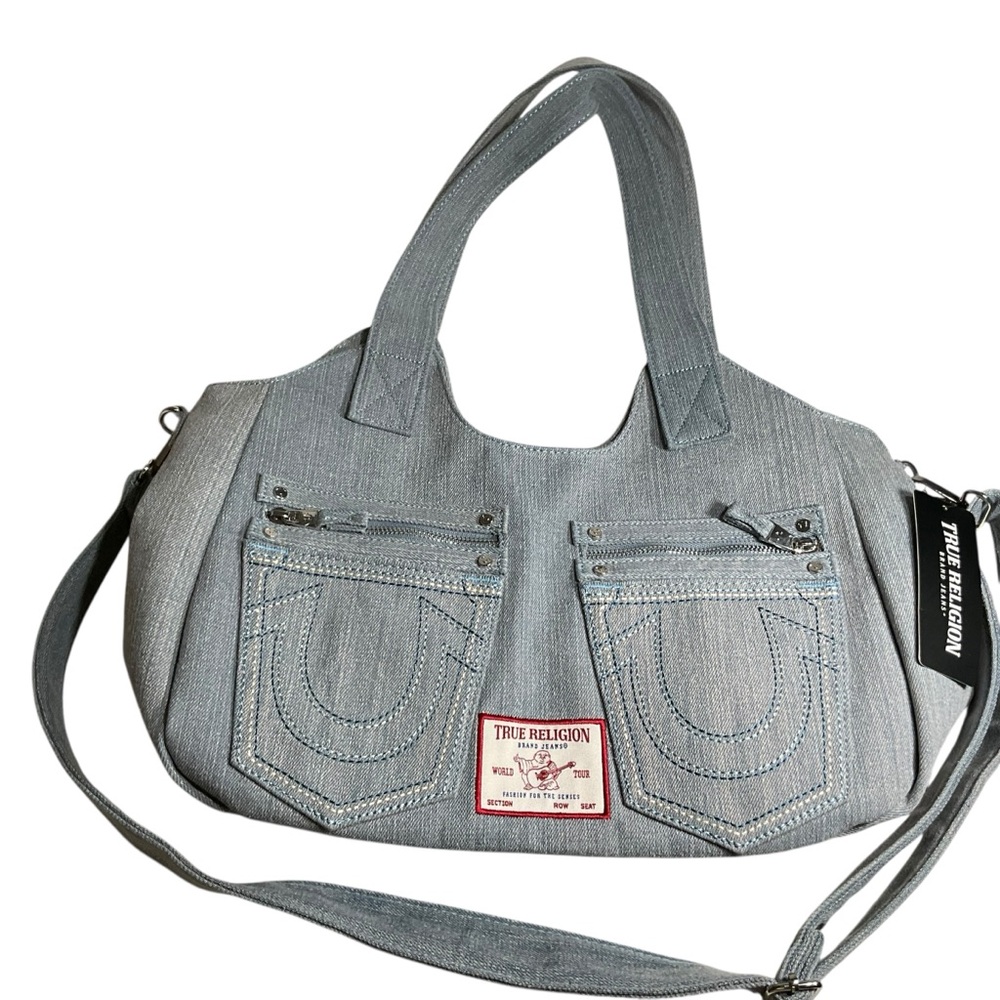True Religion faded denim jeans purse with front patch logo.  NWT. - Picture 3 of 10